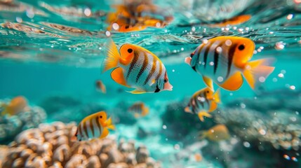 Naklejka na ściany i meble A Group of Fish Swimming in the Ocean