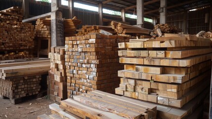 Wooden Planks Stacked Window Warehouse