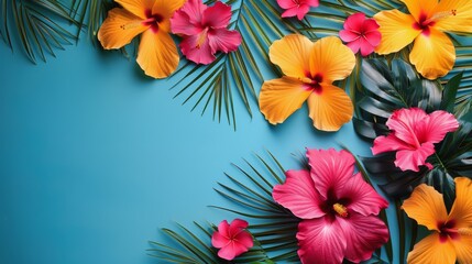 Colorful Flowers on Blue Background