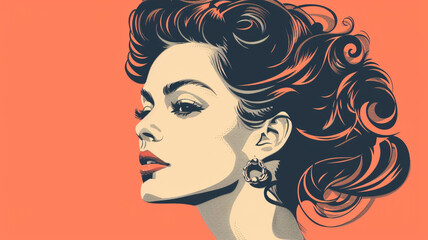 A retro graphical vector face with vintage fashion and classic hairstyles, evoking the glamour and elegance of a bygone era.