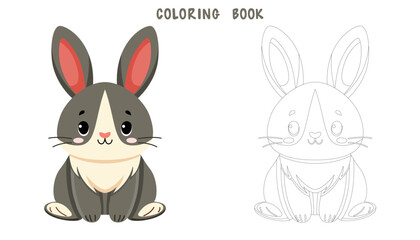 Obraz premium Coloring book of cute little rabbit. Coloring page of cute animal isolated on white background. Flat vector illustration.