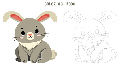 Obraz na płótnie Canvas Coloring book of cute little rabbit. Coloring page of cute animal isolated on white background. Flat vector illustration.
