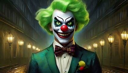 horror clown with green hair