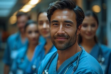 Fototapeta premium Happy physician and team in medical practice.