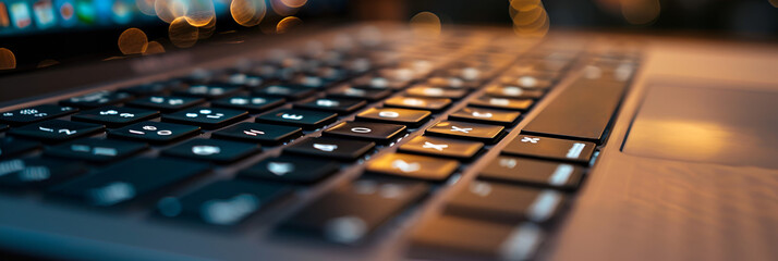 Close-Up Perspective View on Laptop Computer Keyboard