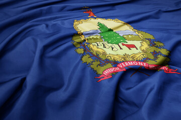 big waving national flag of vermont state. macro shot