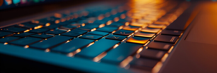 Close-Up Perspective View on Laptop Computer Keyboard