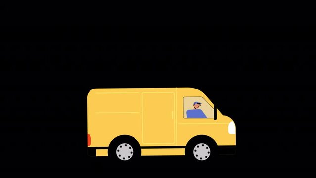 Delivery Service With Yellow Truck 2D Animation On Alpha Channel
