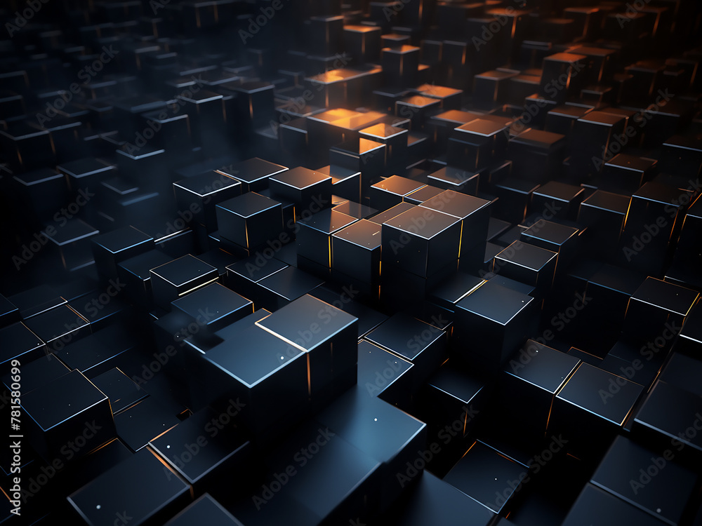 Poster abstract dark cubes in 3d rendering form futuristic backdrop