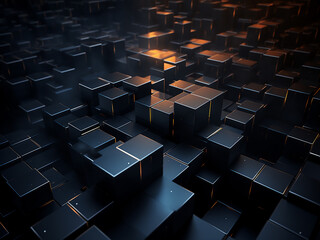 Abstract dark cubes in 3D rendering form futuristic backdrop