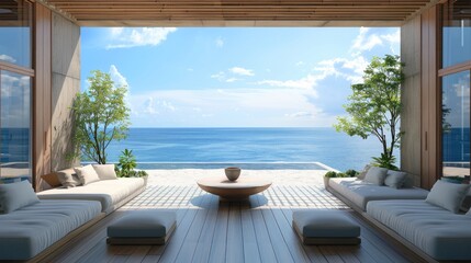Obraz na płótnie Canvas Luxurious Beachfront Living Room with Ocean View