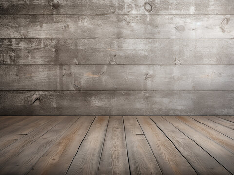 Concrete wall serves as backdrop for aged plank floor