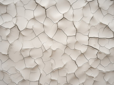 Close-up photo reveals dry, cracked white clay, an outdoor natural material