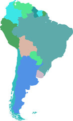 Fototapeta premium Outline Map of South America with Color Filling on a White Background