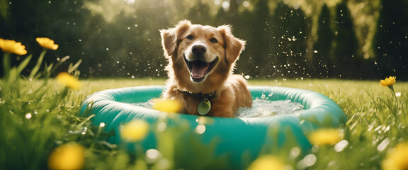 Splash of Delight: Joyful Dog Cooling Off Generative AI