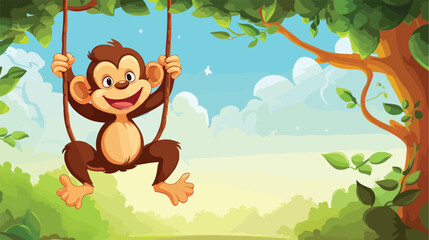 Monkey Swinging in Vine Vector illustration  Playfu