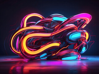 Abstract Neon Art, illustration of artistic chaos with the creation neon matter - obrazy, fototapety, plakaty