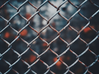 Fototapeta premium Rusty background hosts steel mesh and wire fence