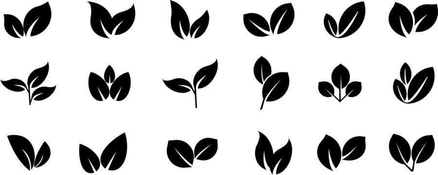  Leaf Vector Icons. Eco Leaf Logo. Simple Linear Leaves Of Trees And Plants. Elements For Eco Friendly And Bio Logo,vegan. Black Leaves Collection. Ecology Leaf Element.