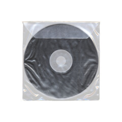 isolated mockup old music CD disc plastic bag with plastic detail in center with compact disk in transparent background, y2k style