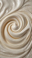 Mesmerizing swirl of creamy, white substance captures viewers attention, drawing eyes into hypnotic spiral at center. Fluid texture accentuated by delicate ridges.