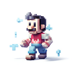Obraz premium Illustrated Pixel cartoon character with white background, 8 bit Pixel character, 8 bit character, pixel character