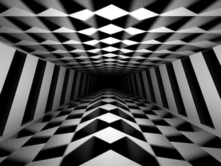 Abstract torsion backdrop: monochrome grid illusion design - obrazy, fototapety, plakaty