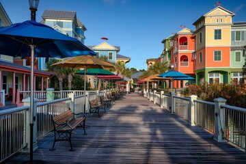 Vibrant Boardwalk in Coastal Beach Town