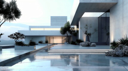 Modern villa with an exterior design, featuring minimalist archi