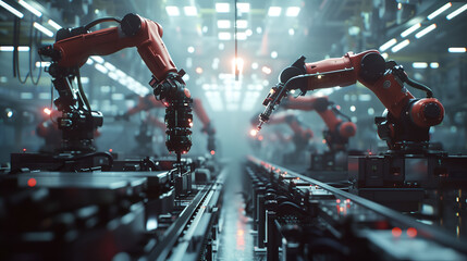Robot arm is working in the production department in factory