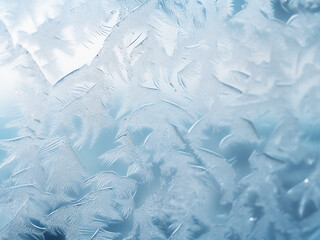 Obraz premium Winter's icy frost creates texture on glass, against light background