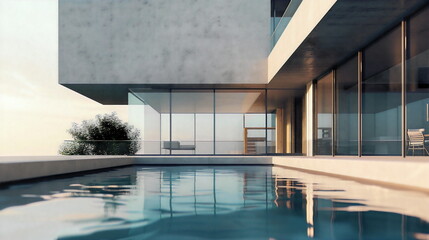 Modern architecture, minimalist style, concrete material facade,