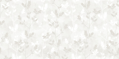 Spring branches seamless vector pattern. Small leaves prune, watercolor delicate grey floral ornament - obrazy, fototapety, plakaty