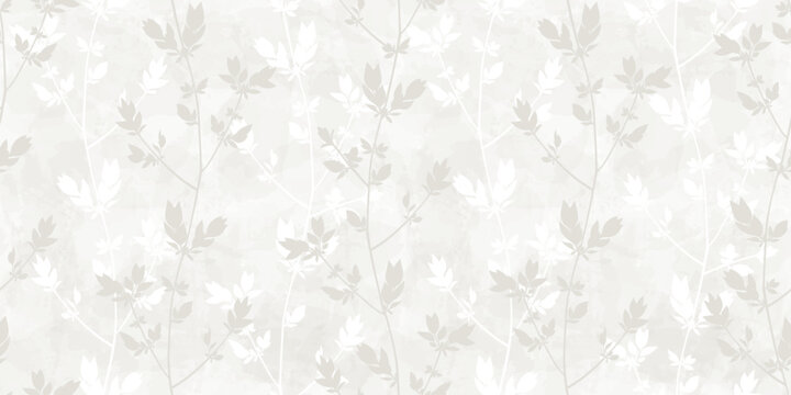 Spring branches seamless vector pattern. Small leaves prune, watercolor delicate grey floral ornament