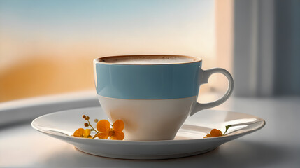 Naklejka na ściany i meble Coffee cup latte on table