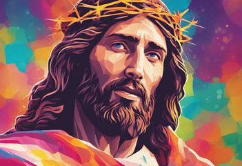Jesus Christ Colorful illustration of Jesus Christ on a colorful background - obrazy, fototapety, plakaty
