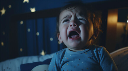 Crying Baby in Crib with Night Lights
