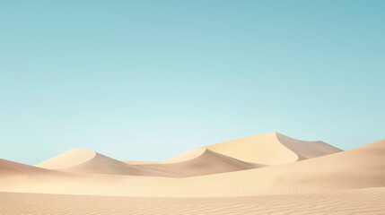 Fototapeta na wymiar Calm and serene minimalistic scene showing smooth sand dunes under a soft gradient sky, imparting pure, clean, and tranquil feelings
