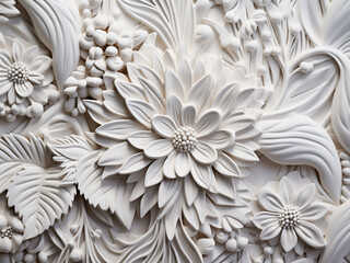 Closeup image showcases fresh white relief plaster