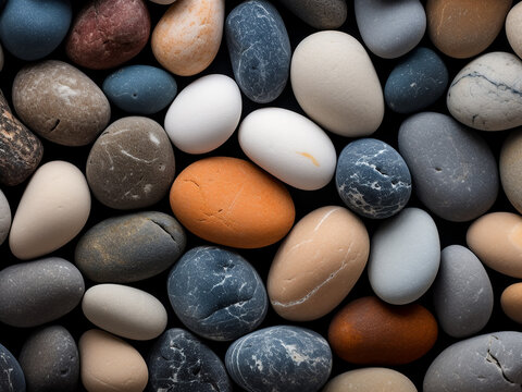 Textured background composed of pebbles and round rocks