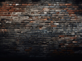 Dark surface wallpaper highlights grunge texture of old brick wall