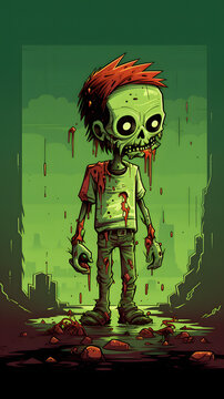 Illustrated zombe, cool zombie illustration, 8 bit zombie, cartoon zombie