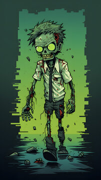 Illustrated zombe, cool zombie illustration, 8 bit zombie, cartoon zombie
