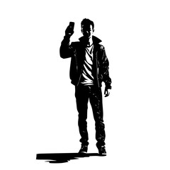 silhouette, business, people, shadow, person, illustration, vector, gun, black, music, businessman, business man, one, hand, suit, police, profile, art, woman, boy, holding, white background, standing