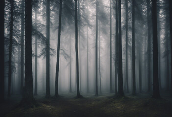 Obraz premium Amazing mystical rising fog forest trees landscape in black forest blackforest (Schwarzwald) Germany