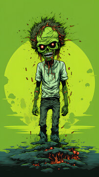 Illustrated zombe, cool zombie illustration, 8 bit zombie, cartoon zombie