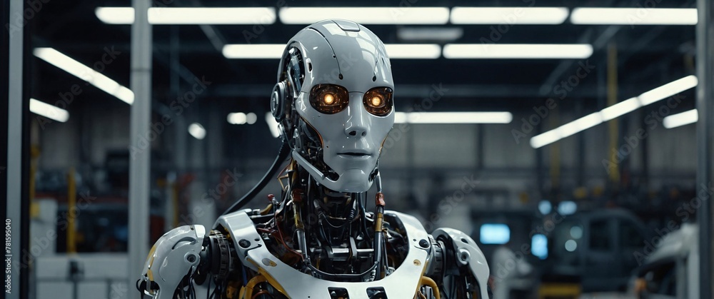 Poster artificial intelligence with glowing lights, futuristic development network idea innovation robot il
