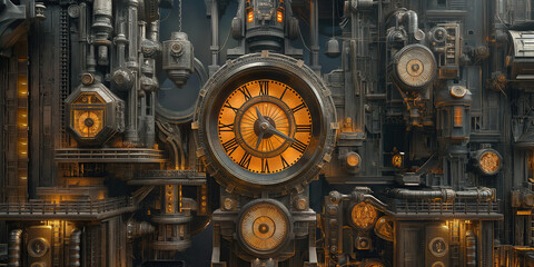 city, steampunk, industrial, gears, machinery, Victorian, retro-futuristic, steam, technology, clockwork, brass, pipes, dystopian, urban, mechanical, gears, steam engine, invention, innovation, cyberp - obrazy, fototapety, plakaty