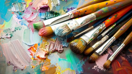 Fototapeta premium Paint brushes on table