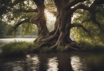 Big old tree on a river